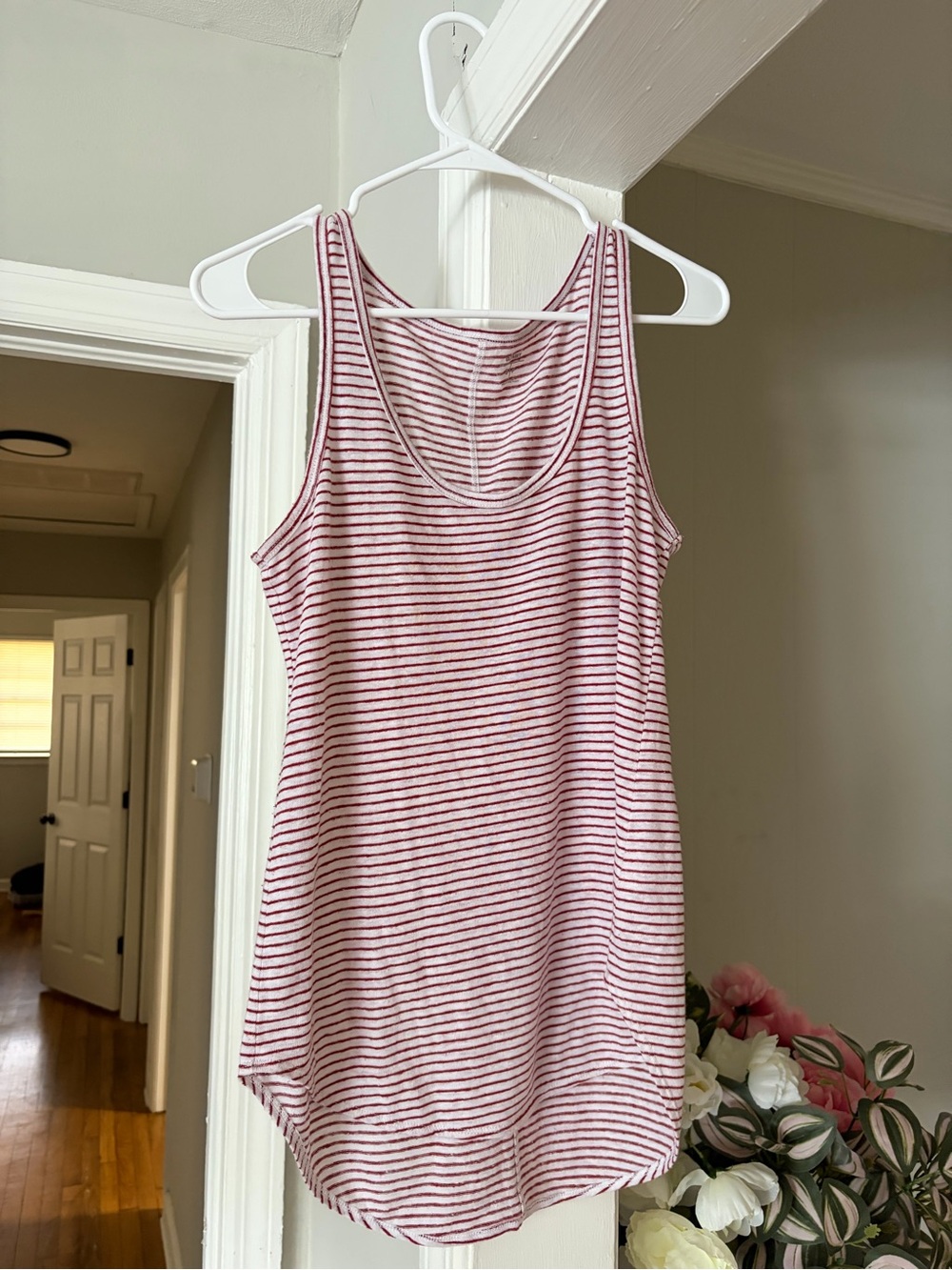Old Navy White Tee with Red Horizontal Stripes